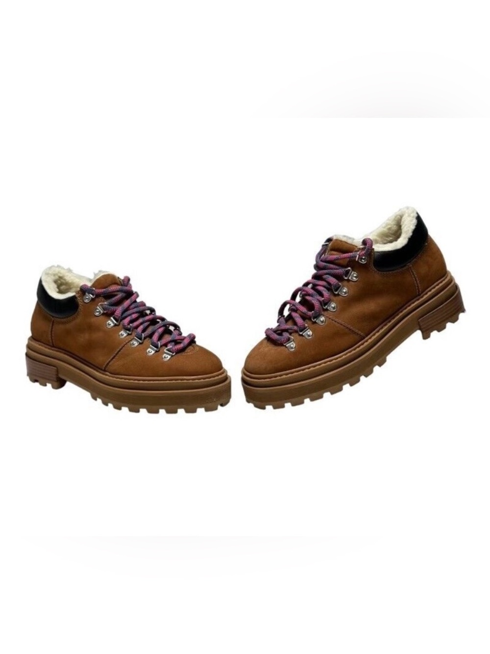 SHUTZ Brown Leather Hiker Sneakers with Purple